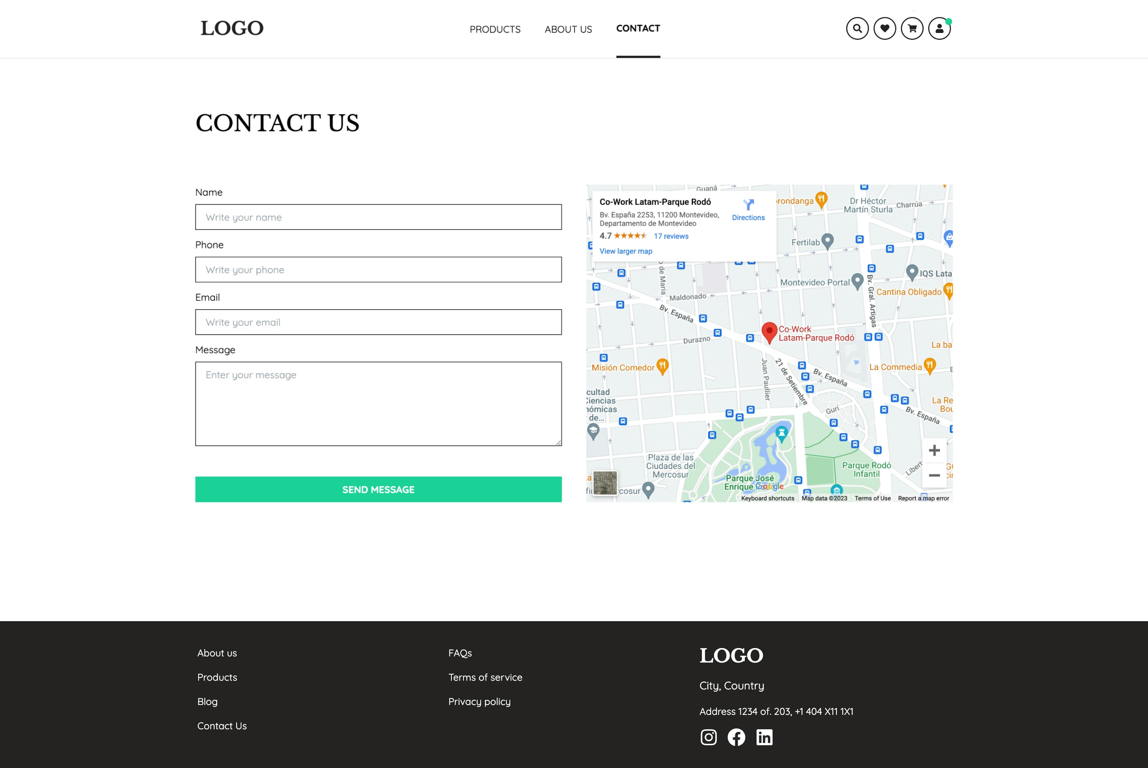 Contact & Placeholder pages example image